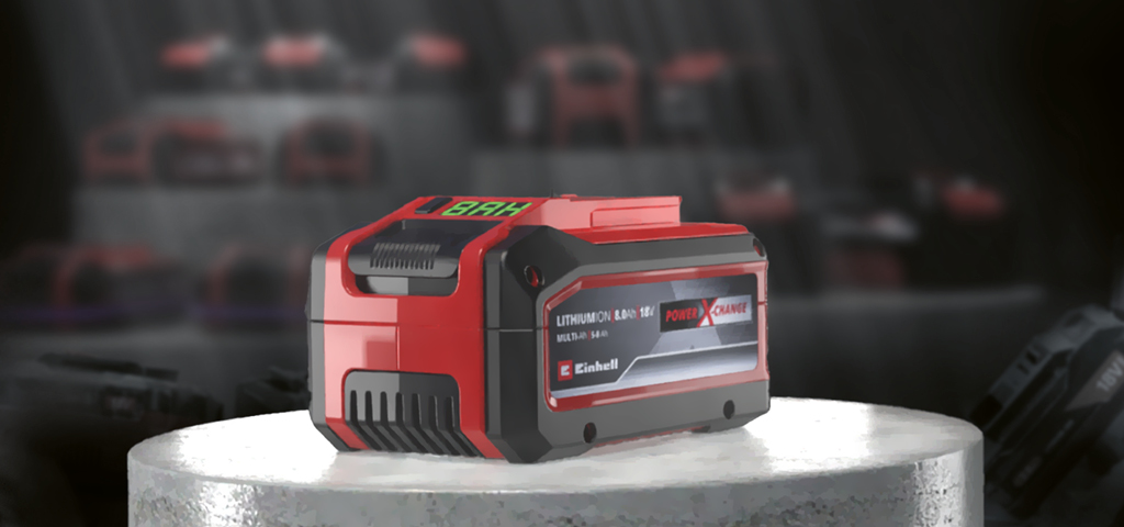 Illustration av ett Einhell originalbatteri och falska batterier