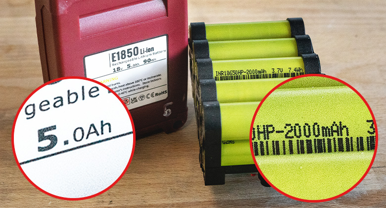 Närbild på cellerna i ett falskt batteri