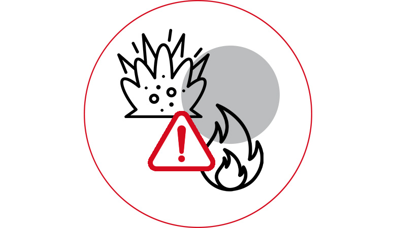 Symbol med explosion och brand