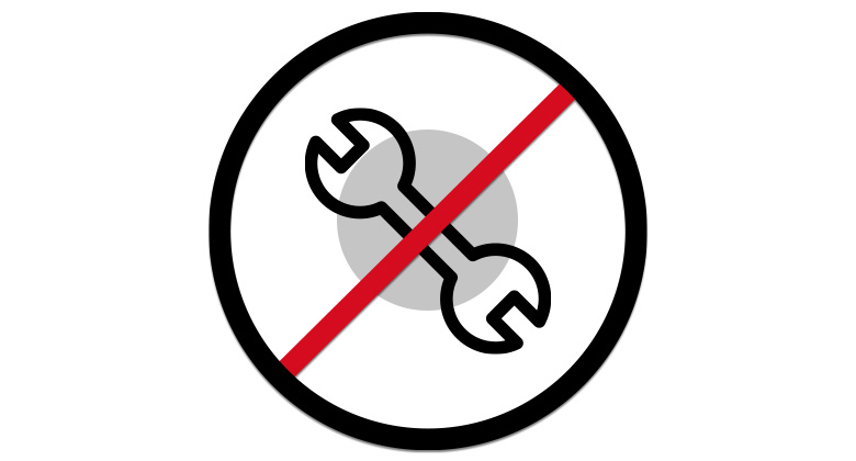 Symbol med ett överkryssat verktyg